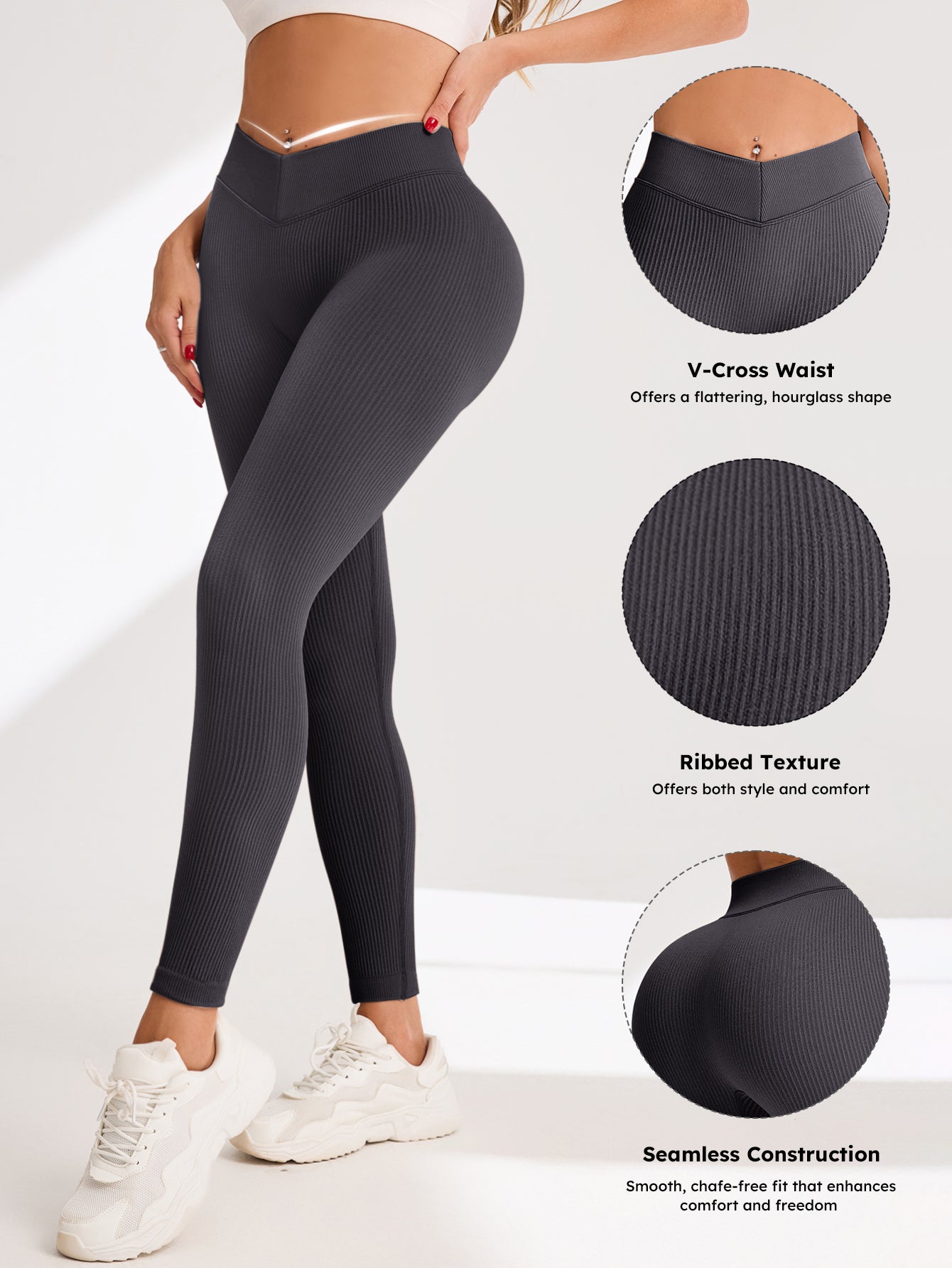 V-Cross Waist Rib-Knit Seamless Leggings