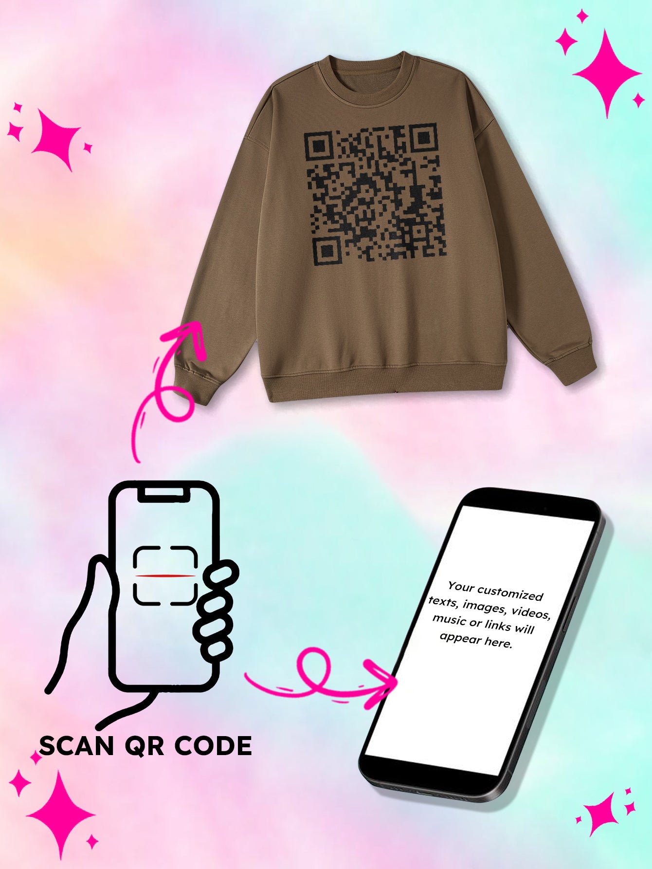 DIY QR Code Unisex Round Neck Solid Color Sweatshirt