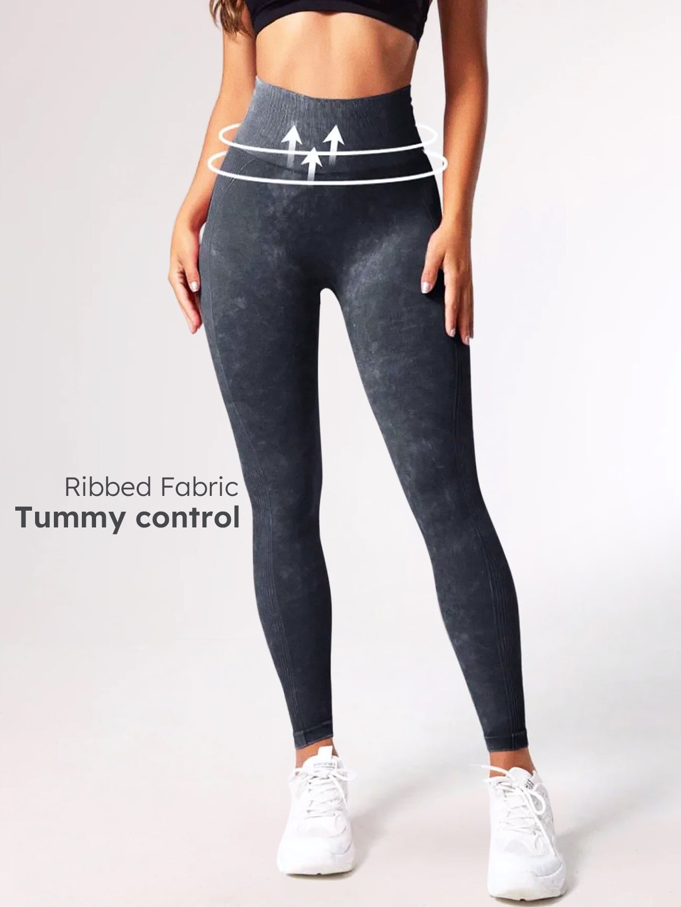 High Waist Acid Washed Side-Ribbed Leggings