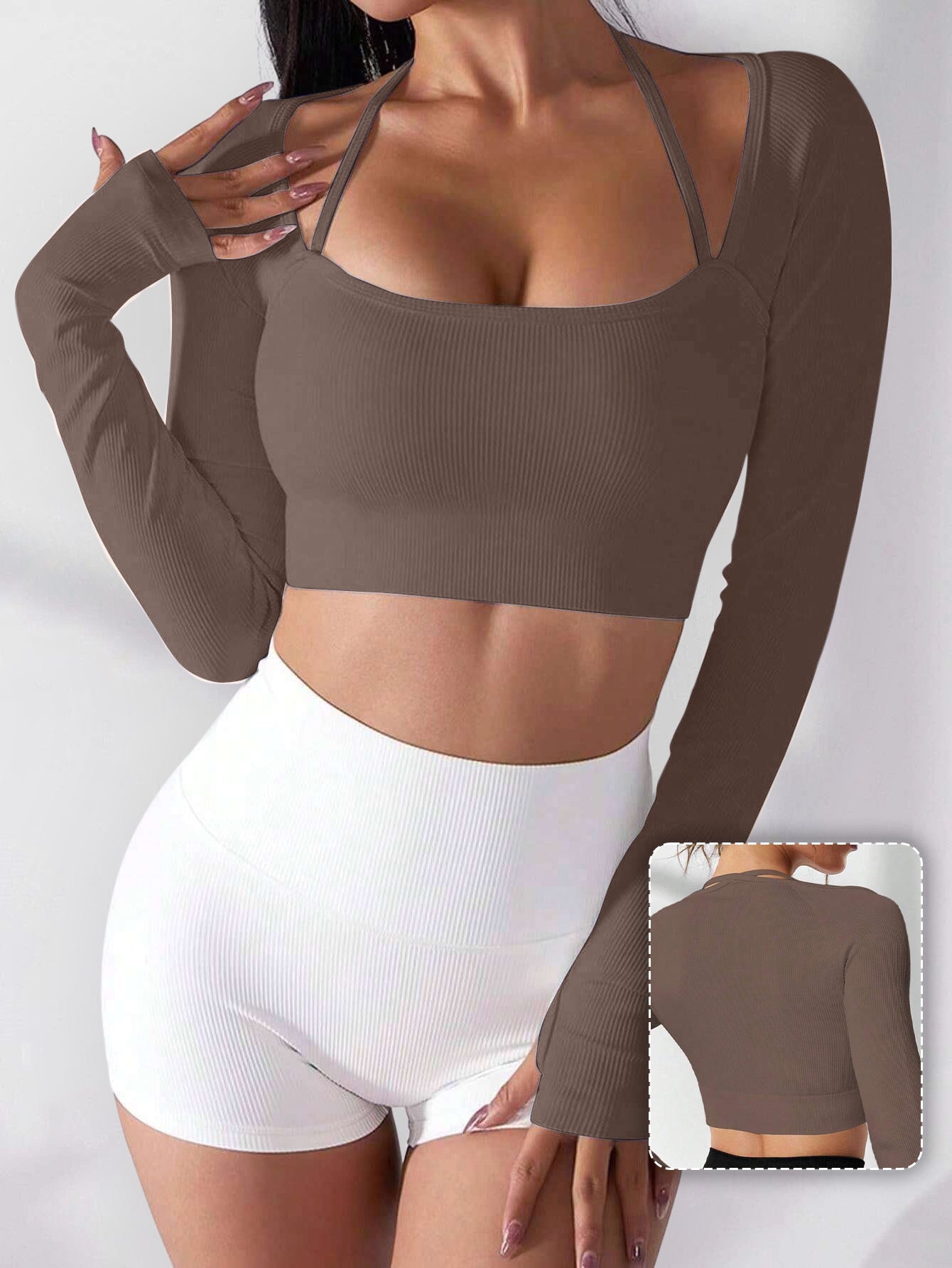 Rib-Knit Thumb Hole Long-Sleeve Crop Top