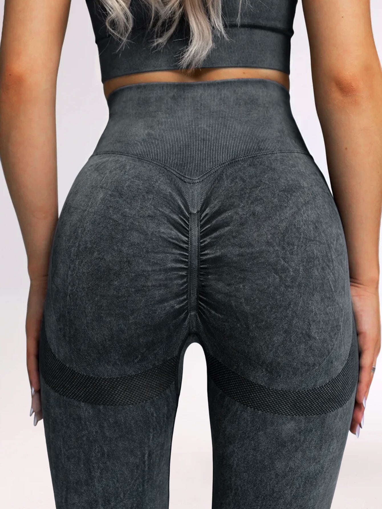 Tummy Control Acid Washed Butt-Lifting Side-Ribbed Leggings