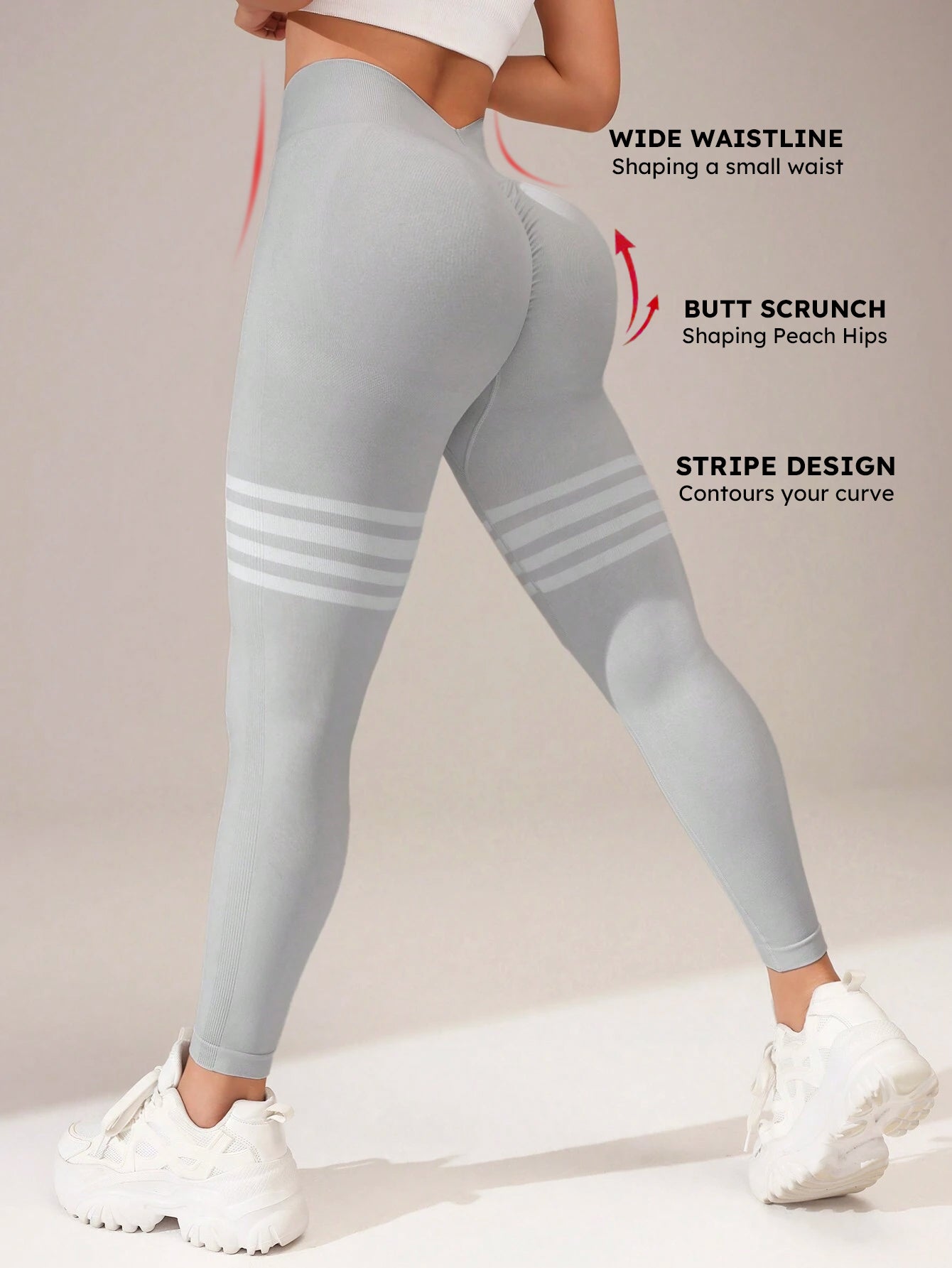 V-Back Side-Ribbed Scrunch Butt Stripe Print Leggings