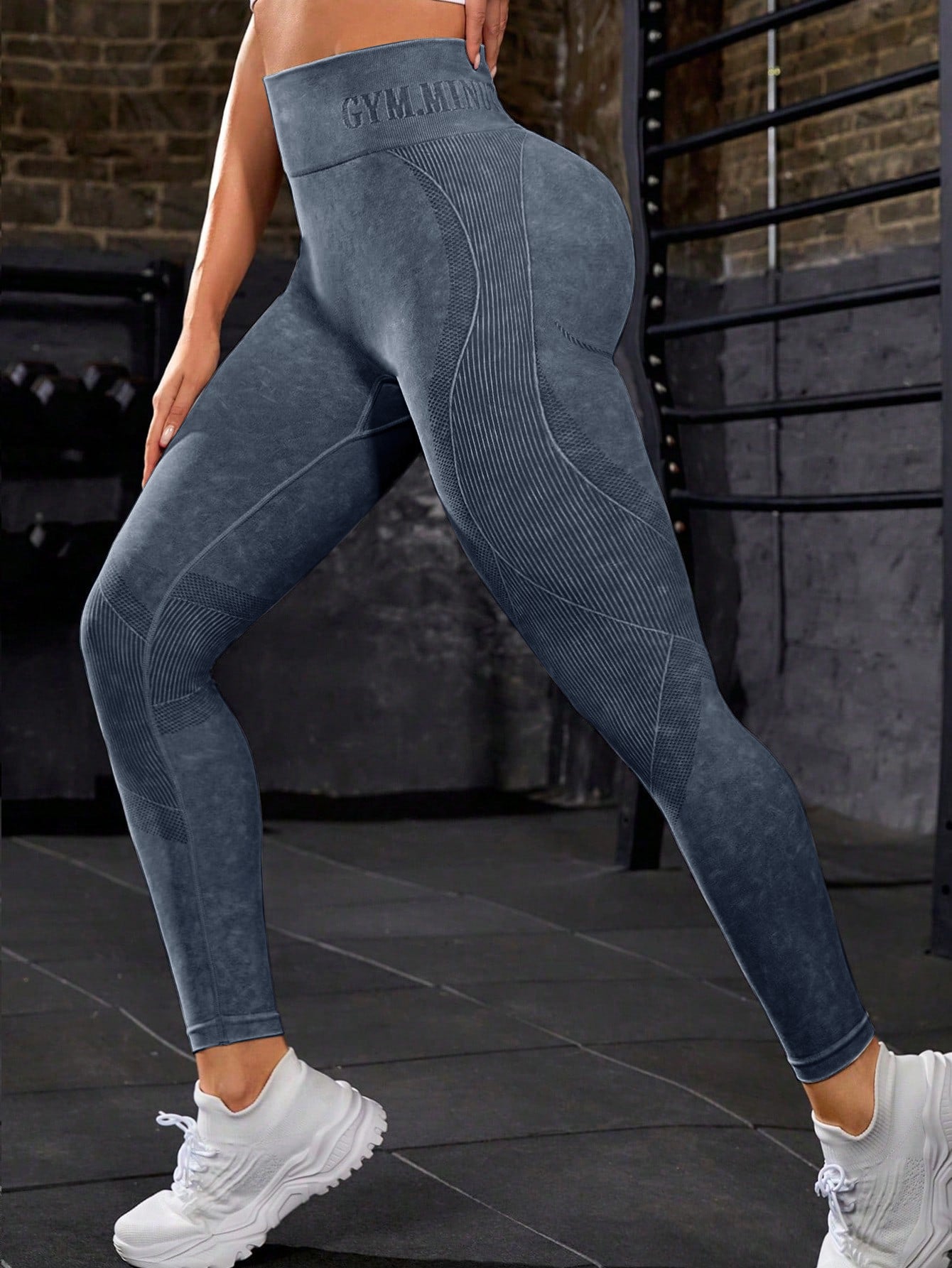 High Waist Acid Washed Smile Line Contour Leggings