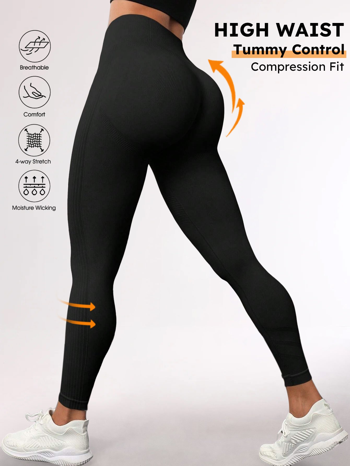 High Waist Tummy Control Side-Ribbed Butt-Lifting Leggings