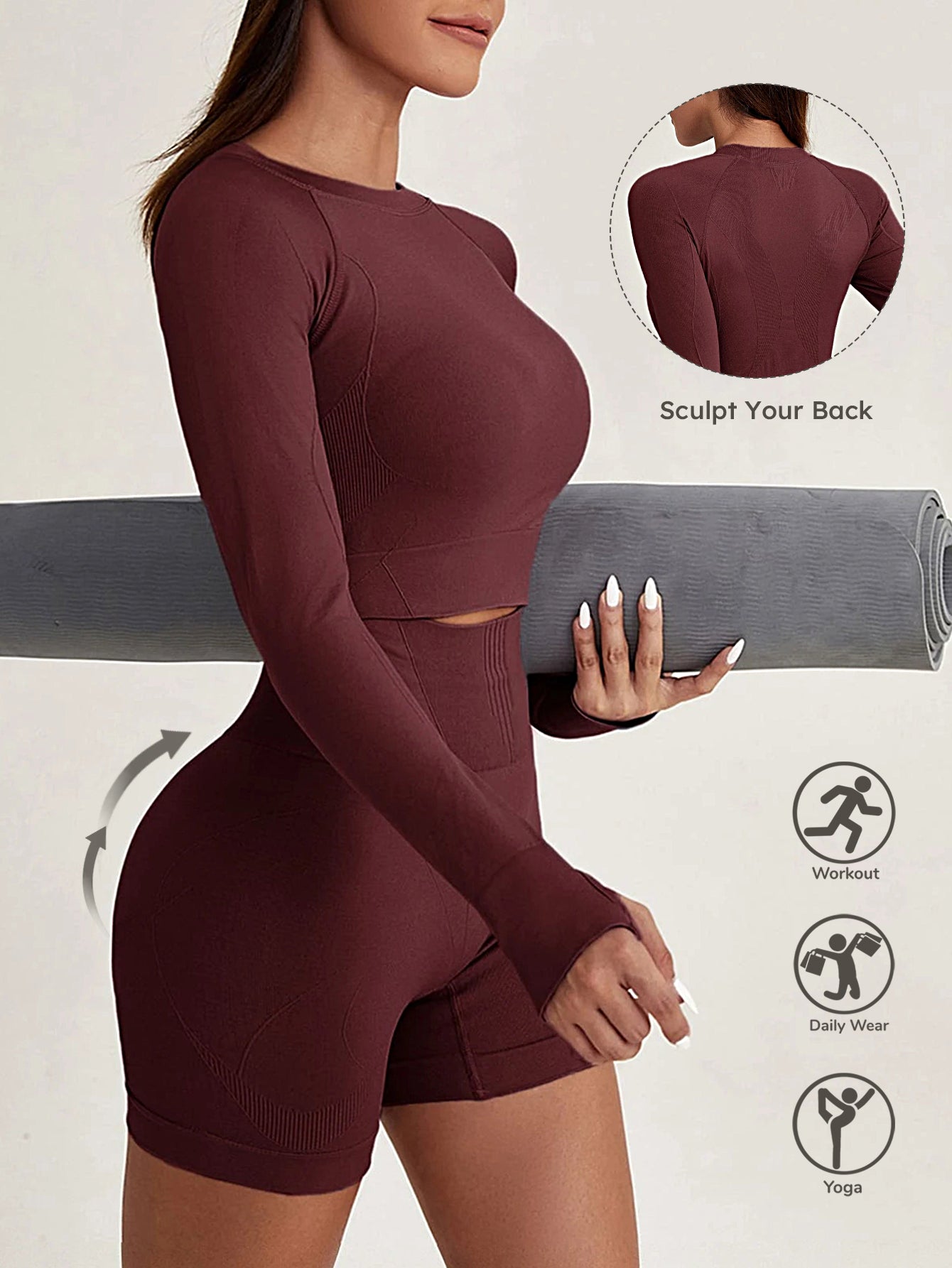 Quick-Drying Thumb Holes Long Sleeve Tops & Shorts Set