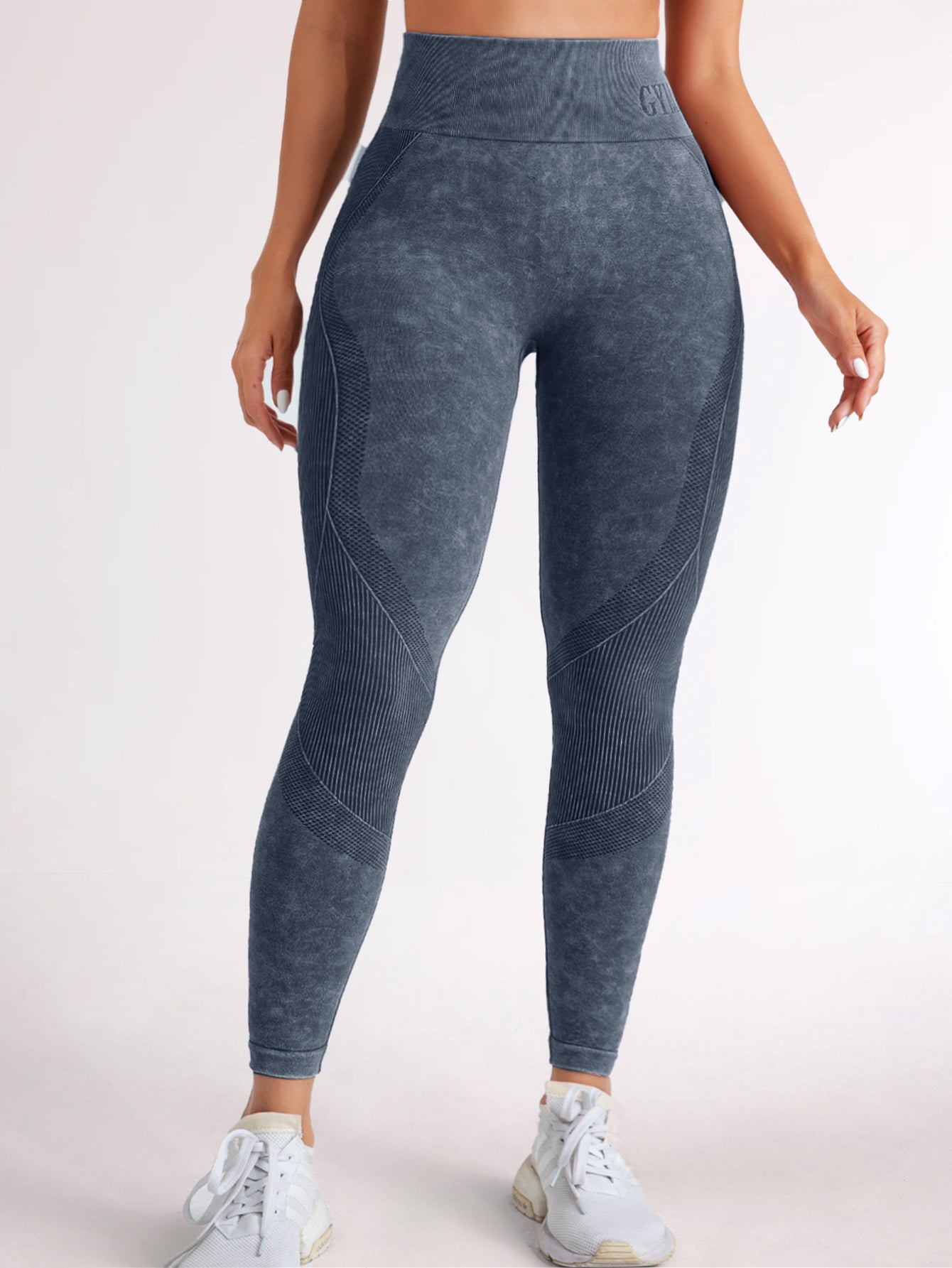 High Waist Acid Washed Smile Line Contour Leggings