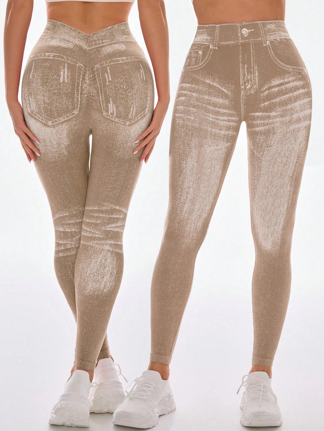 High Waist V-Back Denim Look Leggings