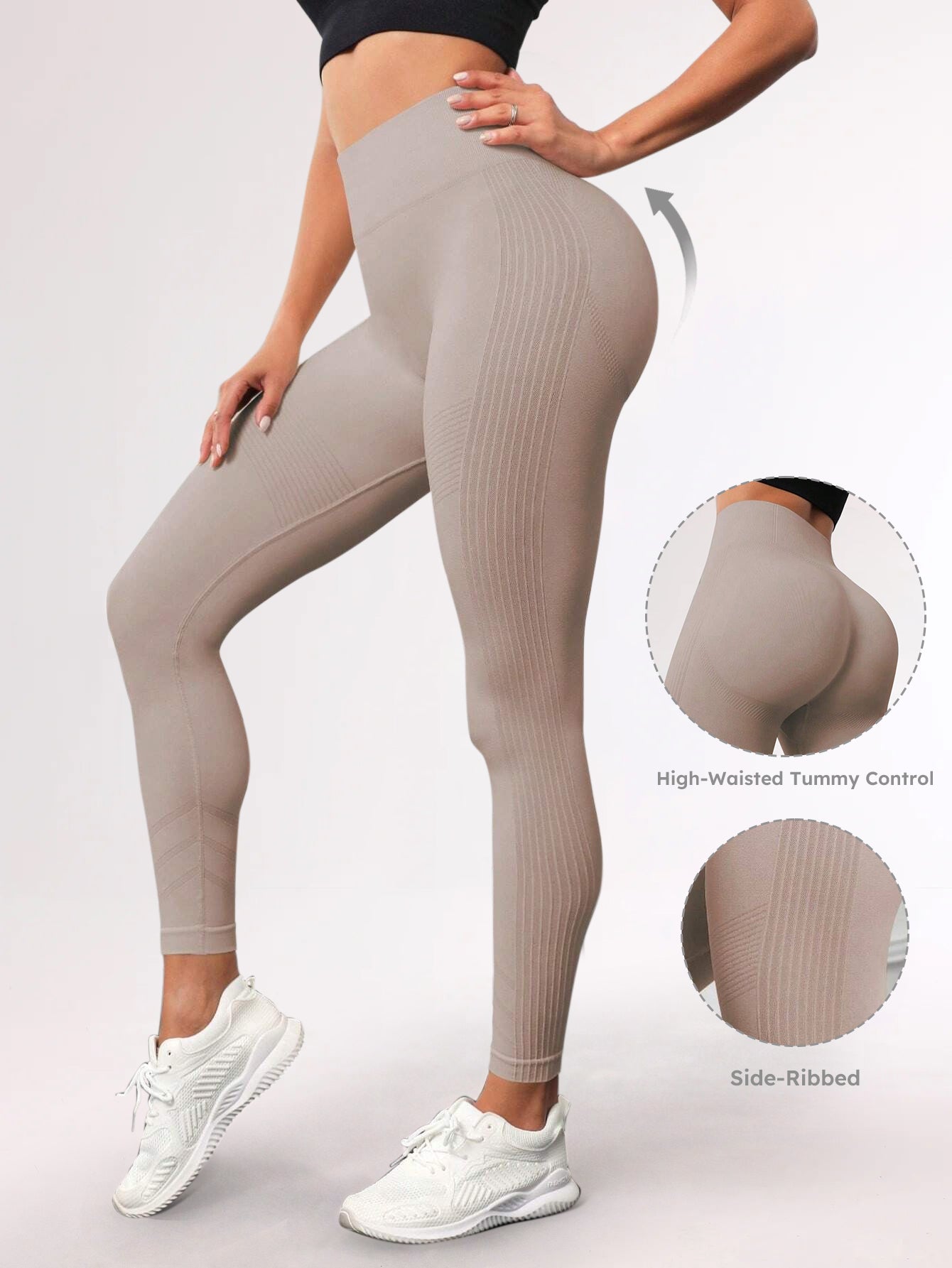 High Waist Tummy Control Side-Ribbed Butt-Lifting Leggings