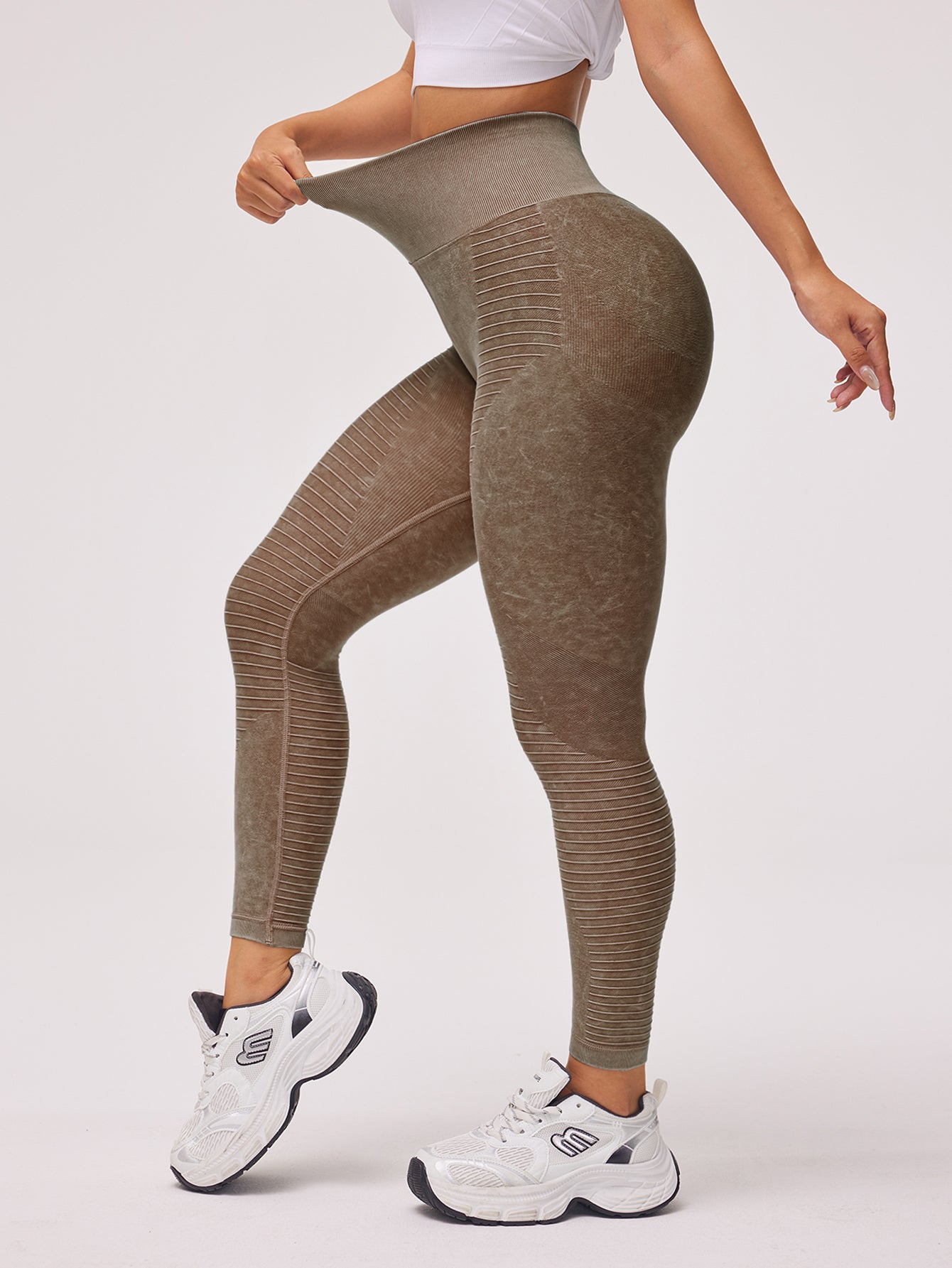 High Waist Acid Wash Texture Seamless Leggings