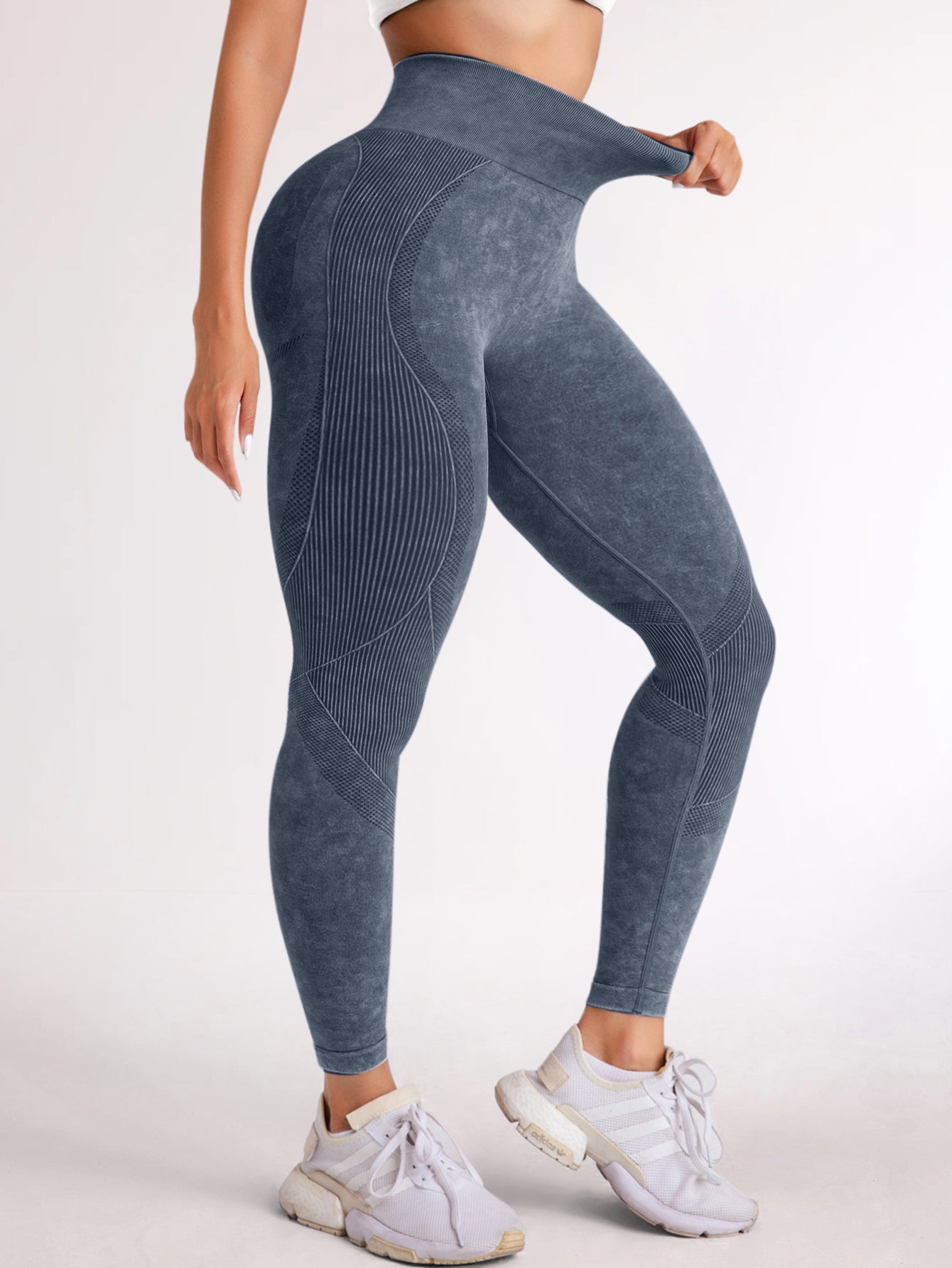 High Waist Acid Washed Smile Line Contour Leggings