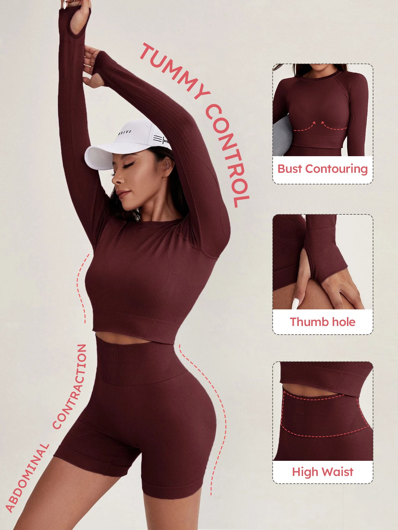 Quick-Drying Thumb Holes Long Sleeve Tops & Shorts Set