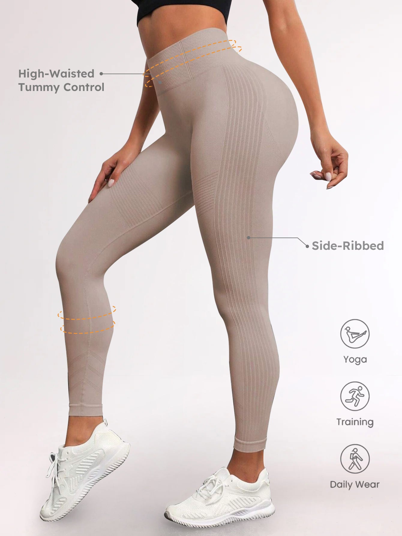 High Waist Tummy Control Side-Ribbed Butt-Lifting Leggings