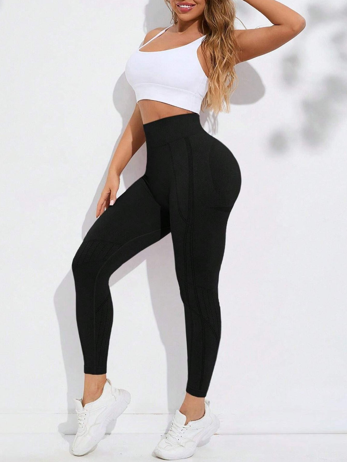 High Waist Butt Contour Stripe Design Leggings