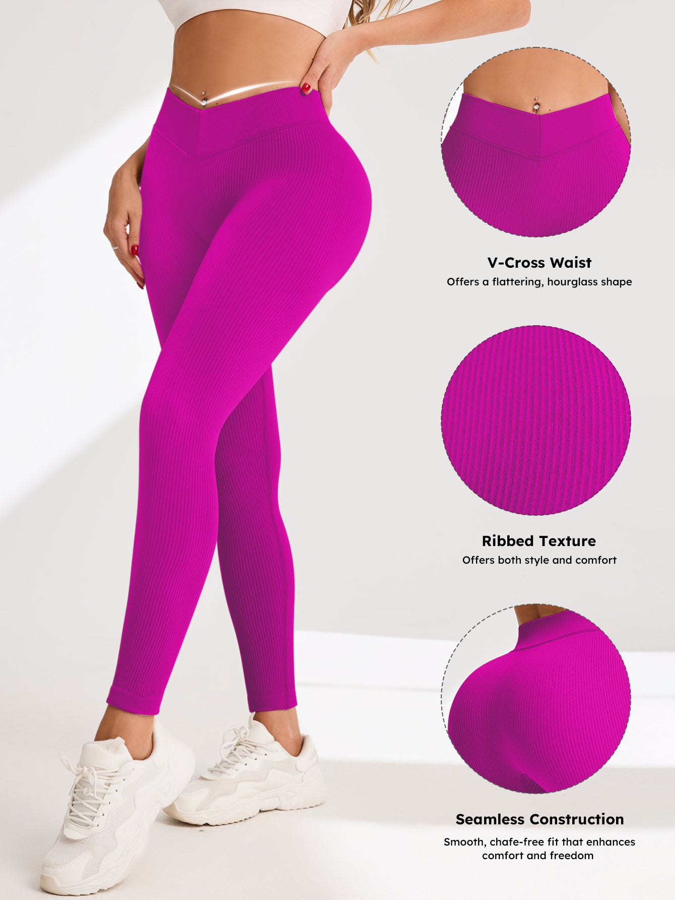 V-Cross Waist Rib-Knit Seamless Leggings