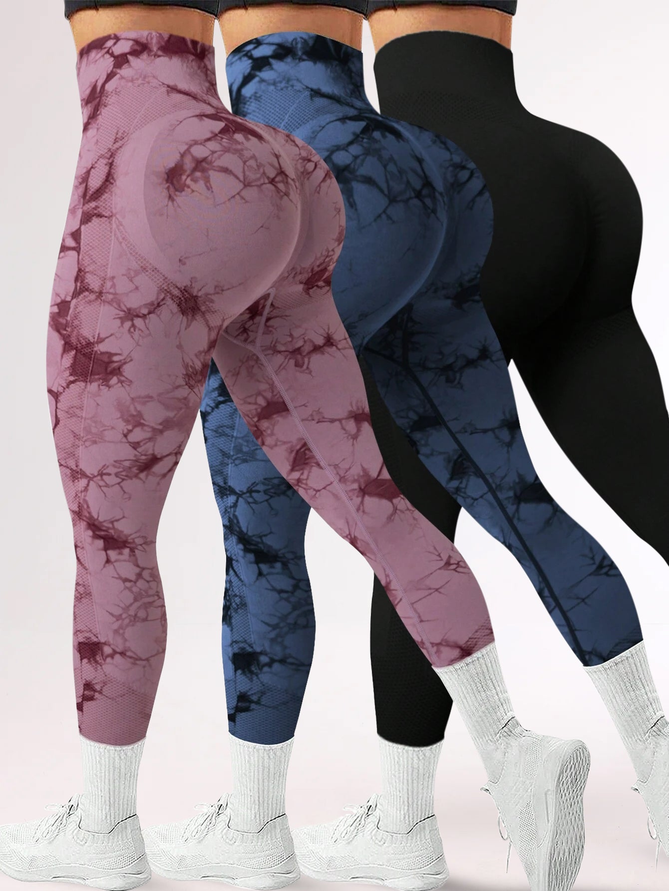 3-Piece High Waist Tie-Dye Butt-Lifting Seamless Legging Set