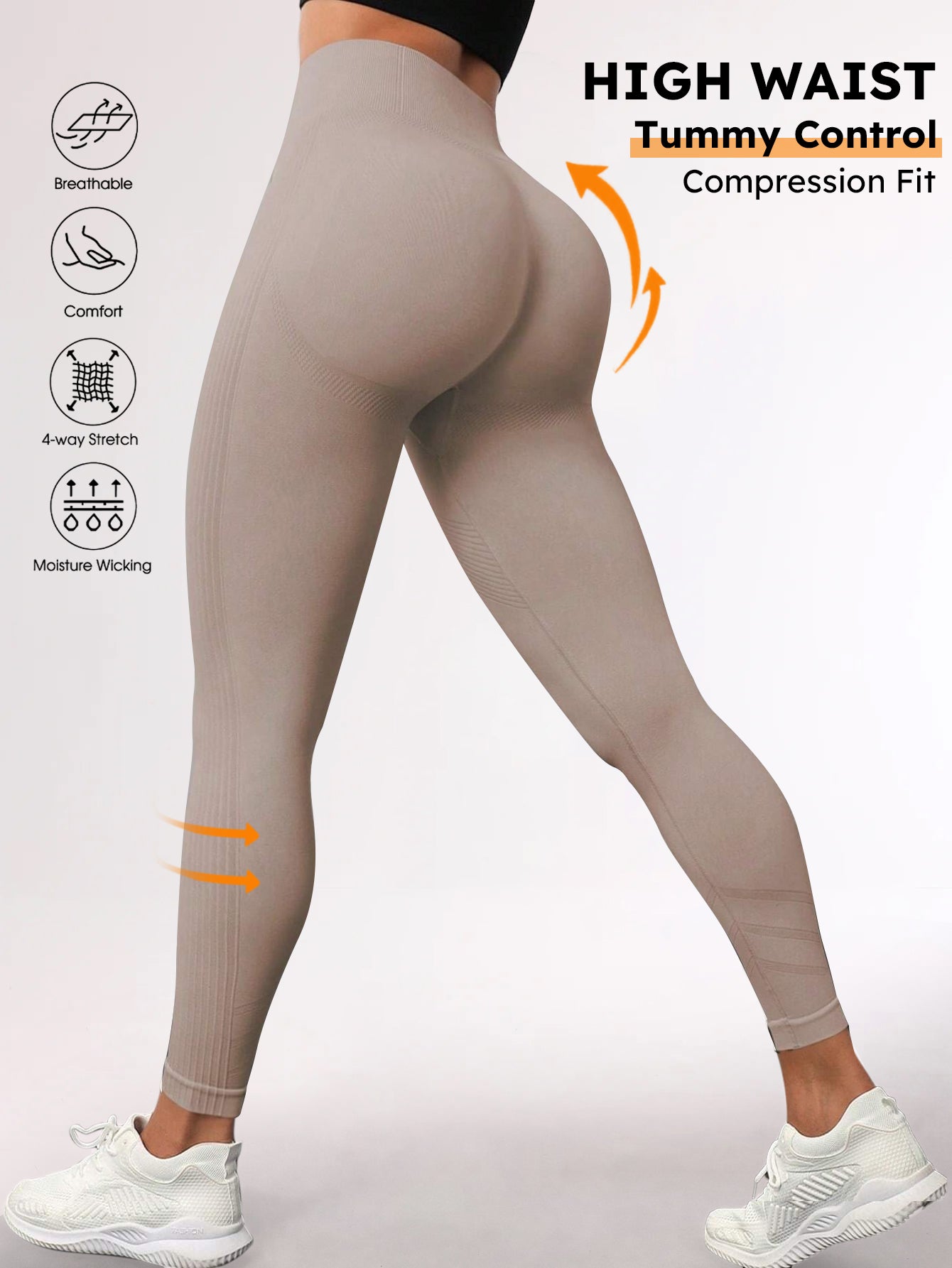 High Waist Tummy Control Side-Ribbed Butt-Lifting Leggings