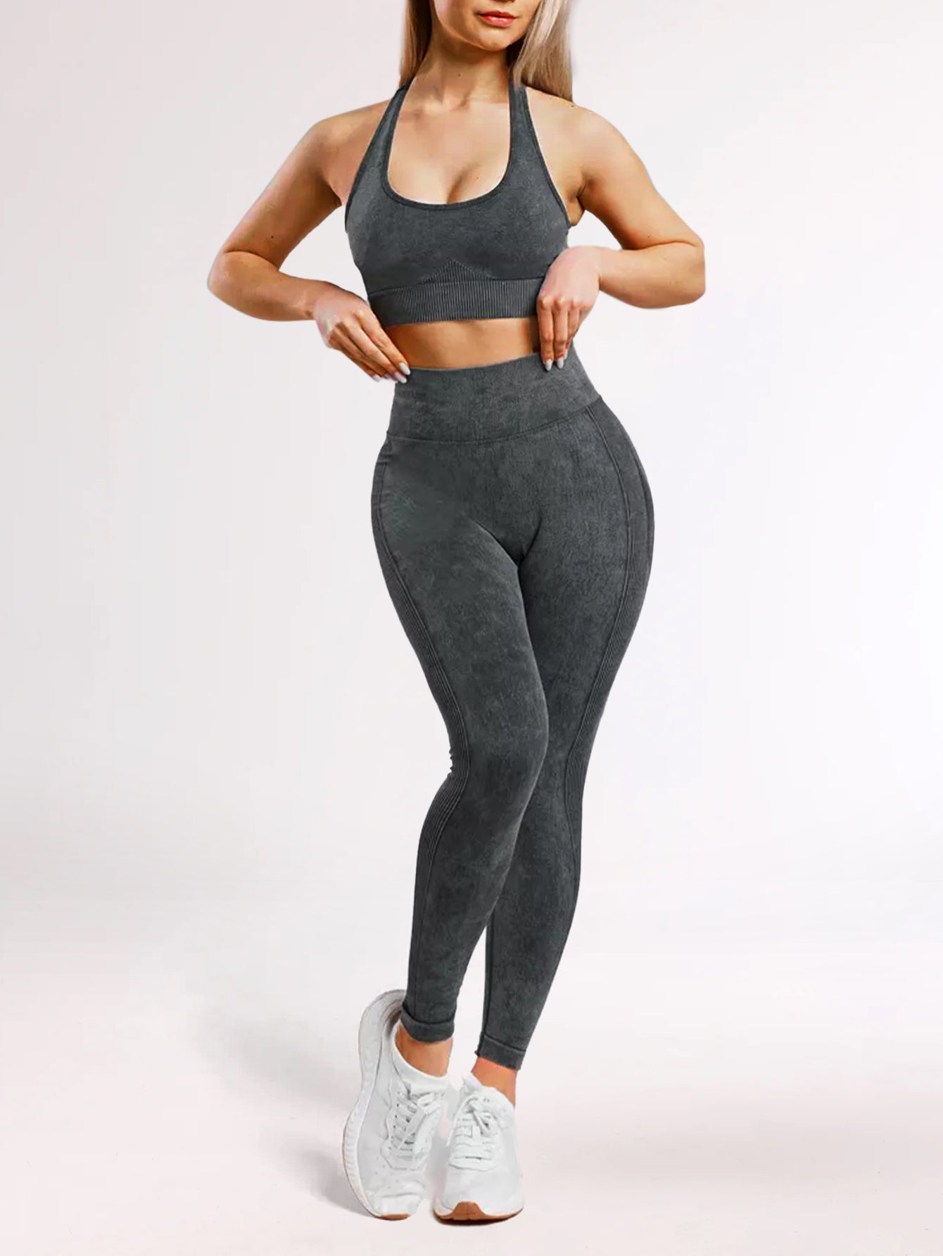 Tummy Control Acid Washed Butt-Lifting Side-Ribbed Leggings