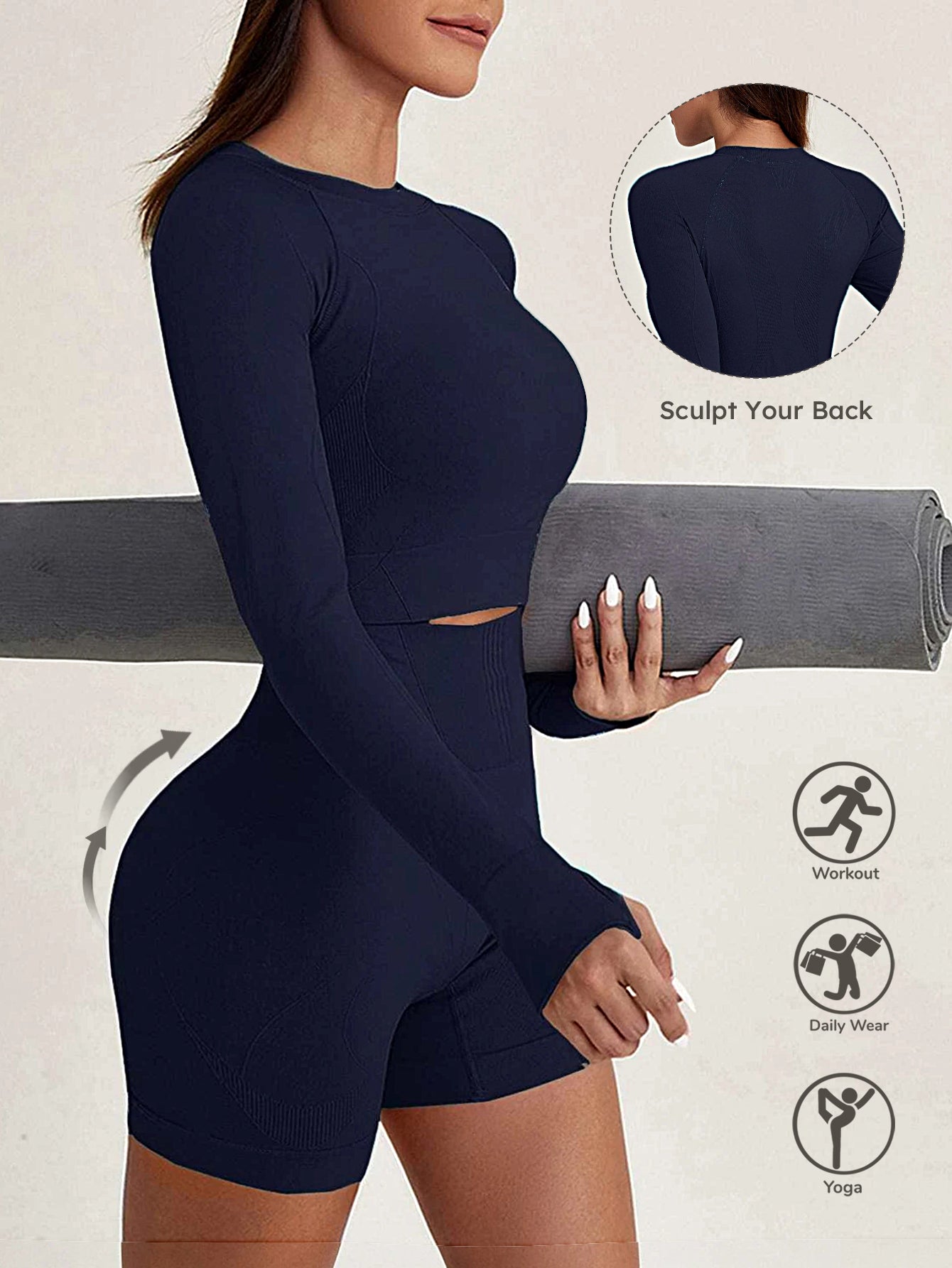 Quick-Drying Thumb Holes Long Sleeve Tops & Shorts Set