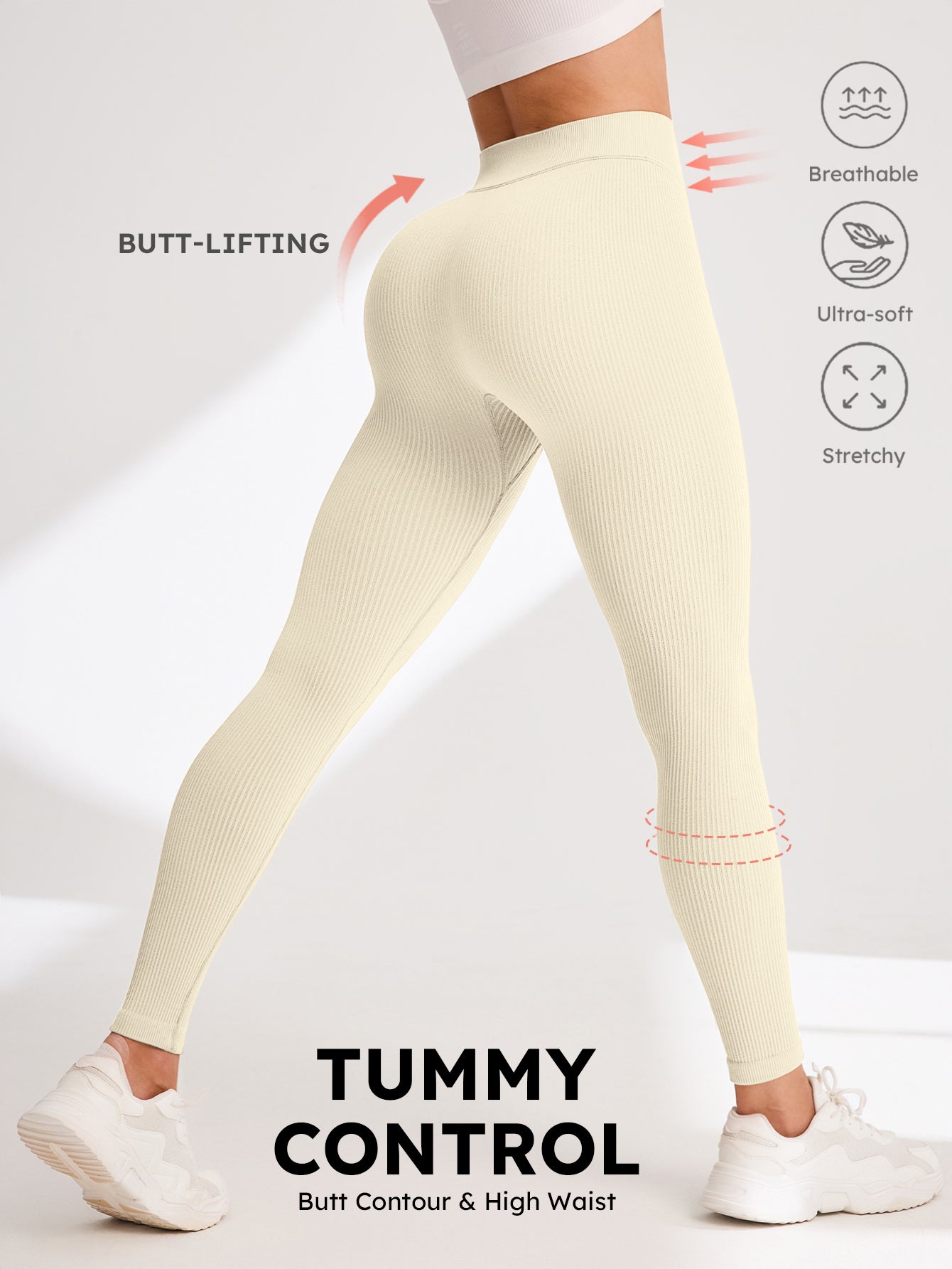 V-Cross Waist Rib-Knit Seamless Leggings