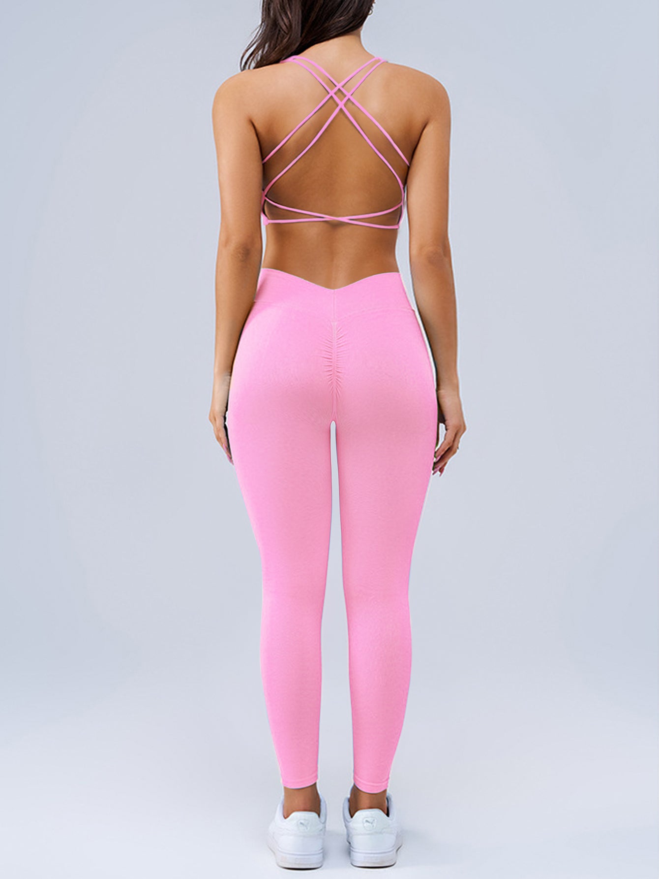 Crisscross Back Sports Bra & V-Back Scrunch Legging Set