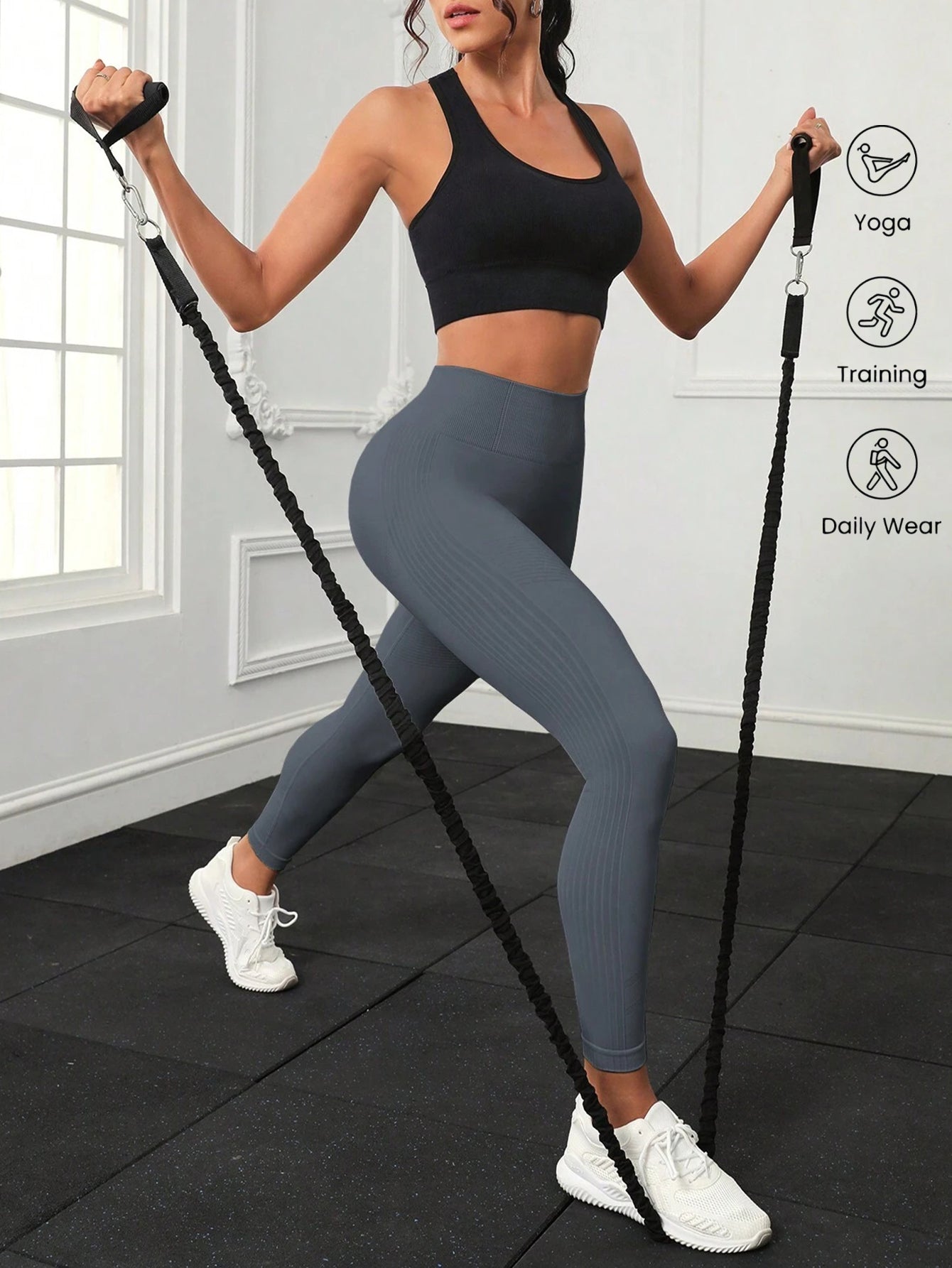 High Waist Tummy Control Side-Ribbed Butt-Lifting Leggings