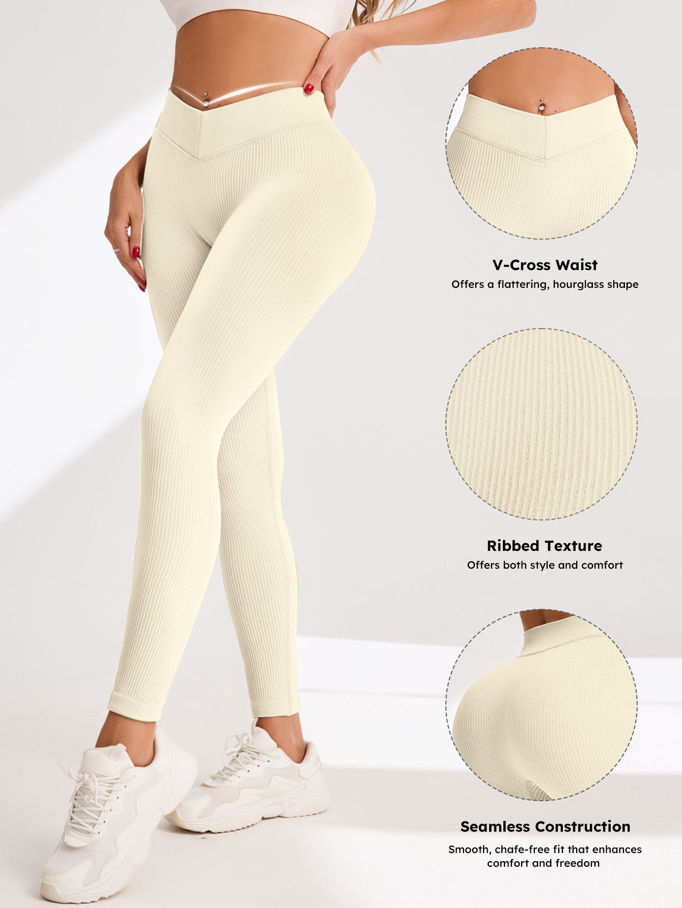 V-Cross Waist Rib-Knit Seamless Leggings