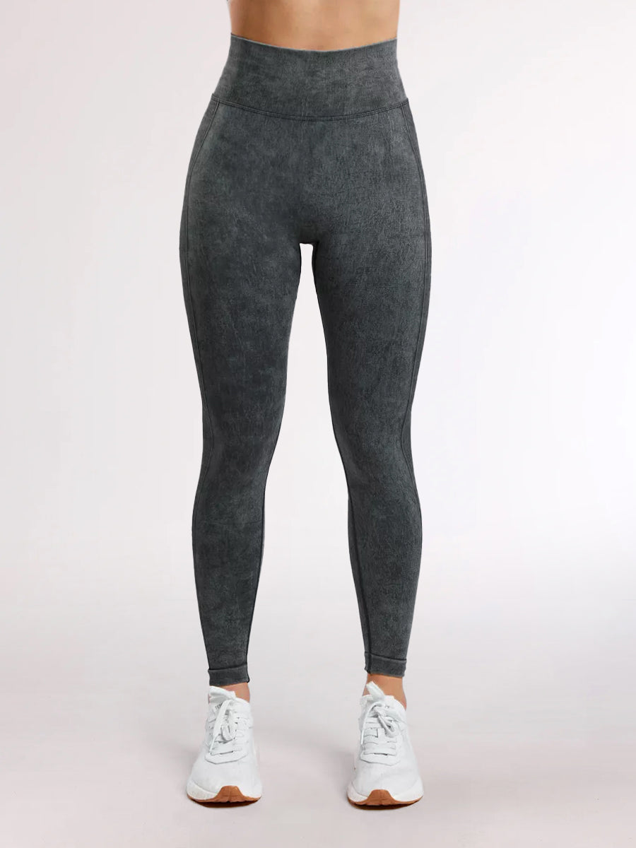 Tummy Control Acid Washed Butt-Lifting Side-Ribbed Leggings