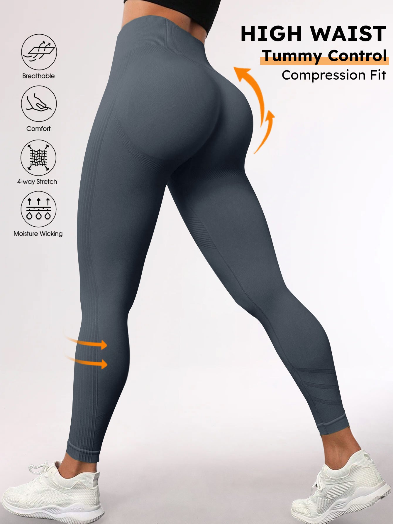 High Waist Tummy Control Side-Ribbed Butt-Lifting Leggings