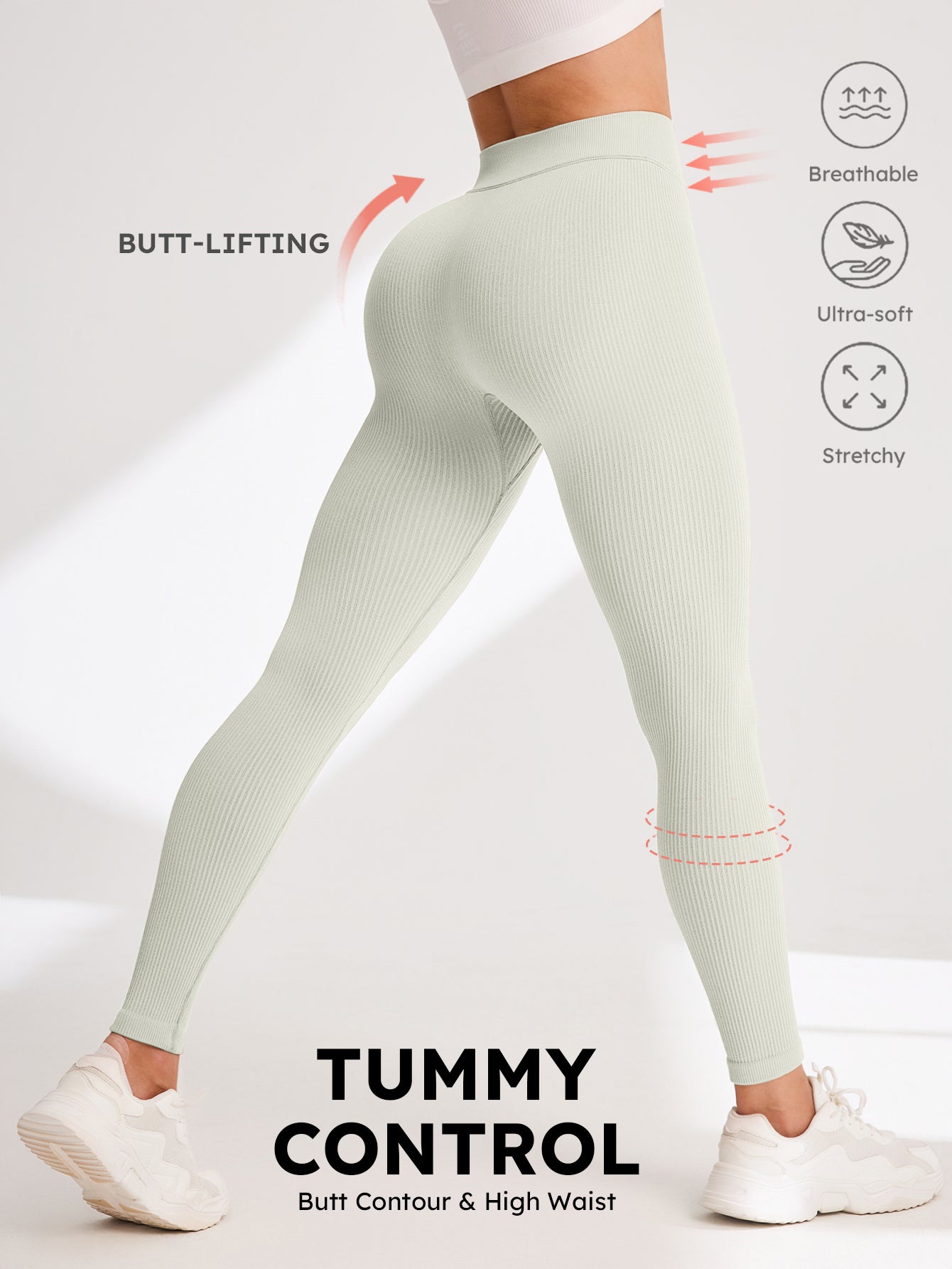 V-Cross Waist Rib-Knit Seamless Leggings