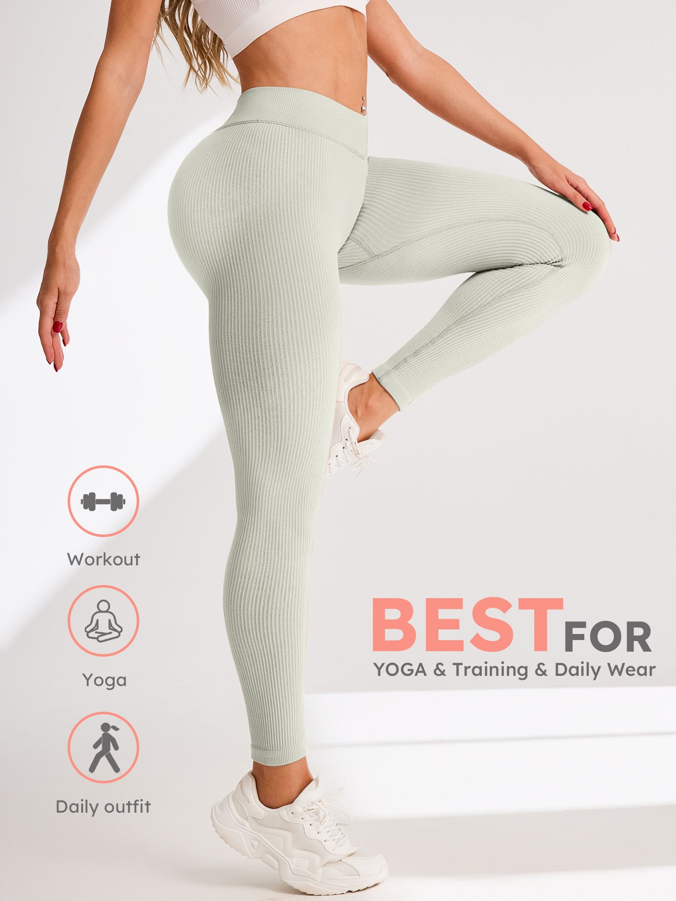 V-Cross Waist Rib-Knit Seamless Leggings