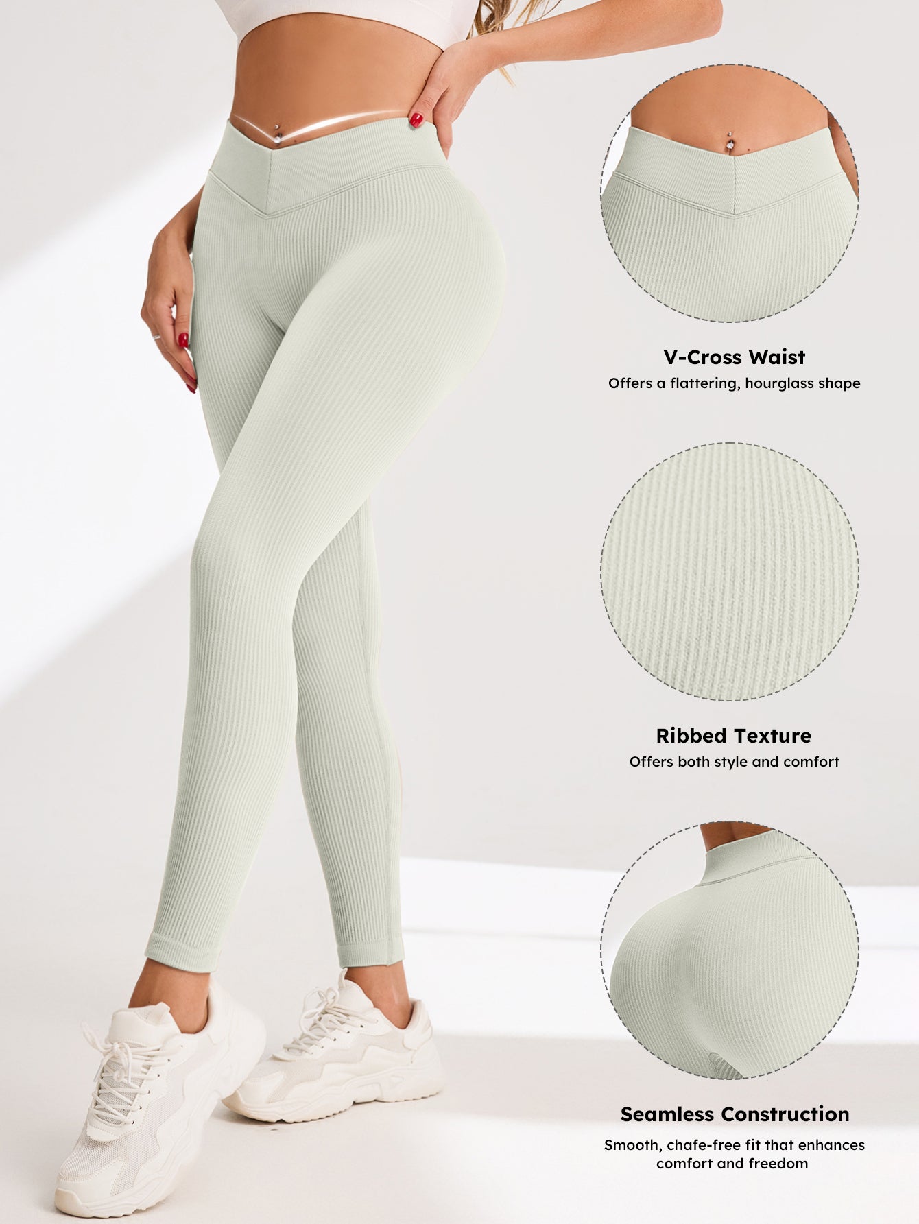 V-Cross Waist Rib-Knit Seamless Leggings