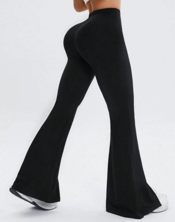 Women’s High Waist Front Slit Flare Pants with White Stripe