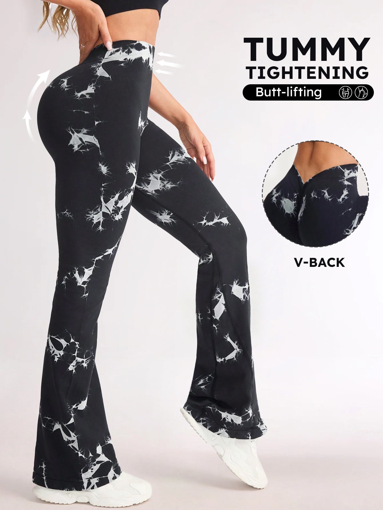 Tummy Control V-Back Tie-Dye Scrunch Flare Pants