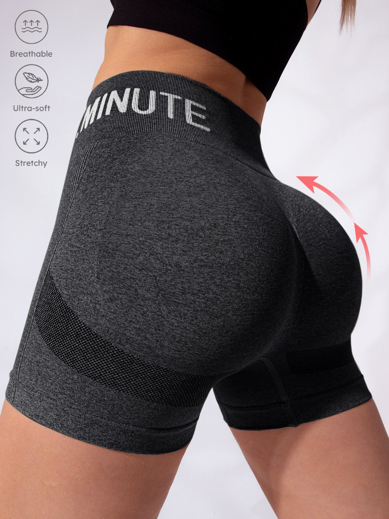 Letter Printed Side-Ribbed Butt Contour Seamless Shorts