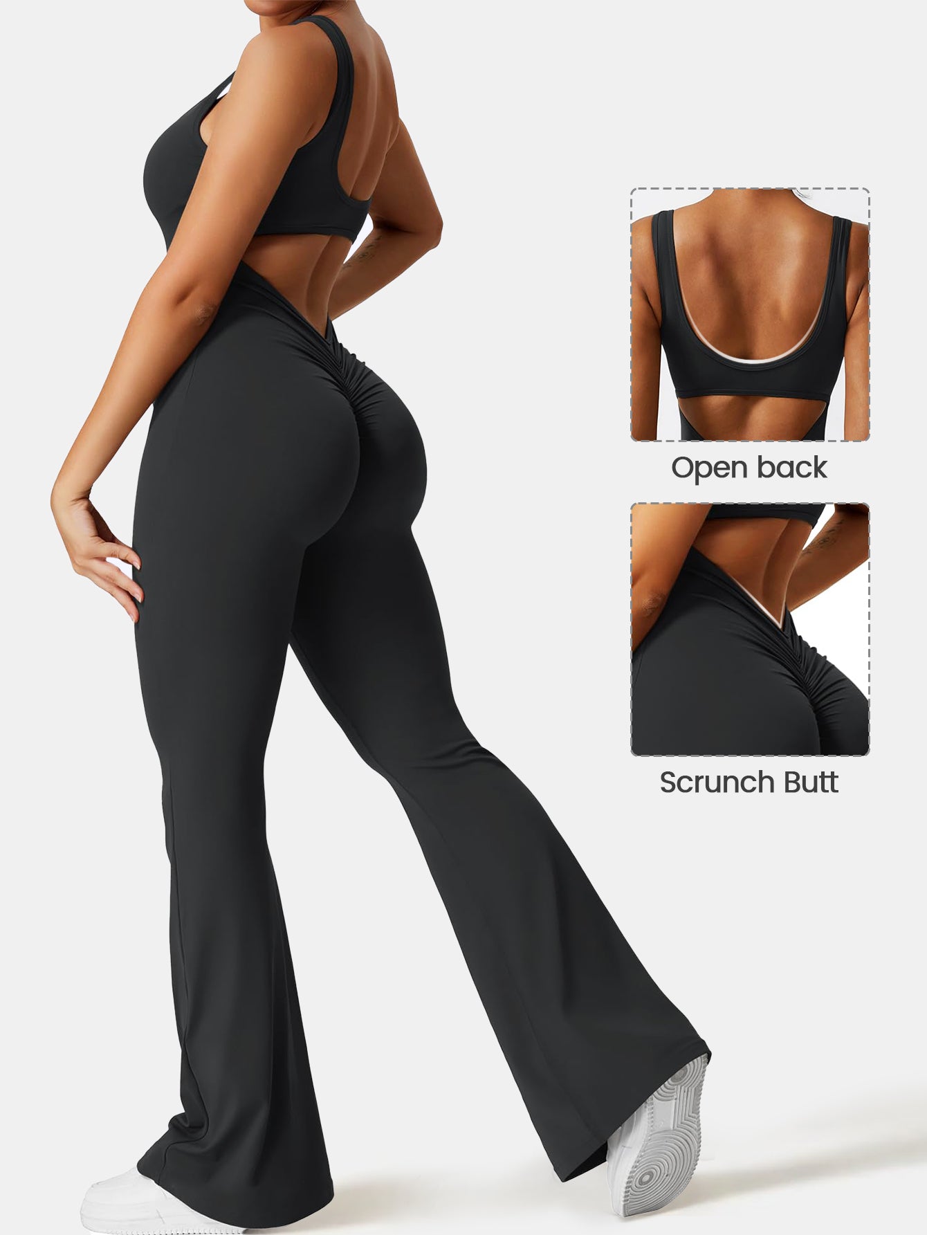 Backless Scrunch Flare Jumpsuits