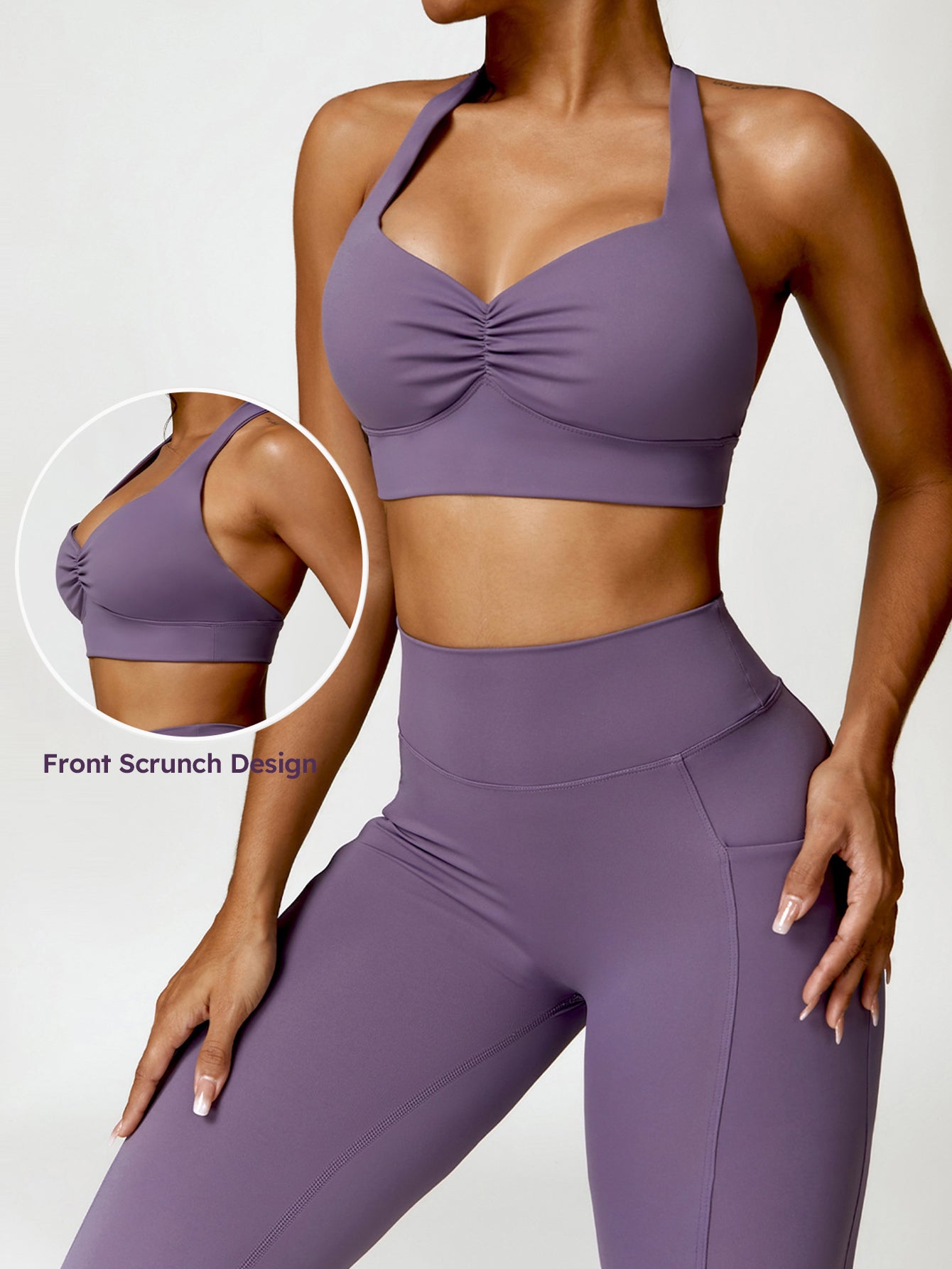 Halter Neck Front Scrunch Sports Bra