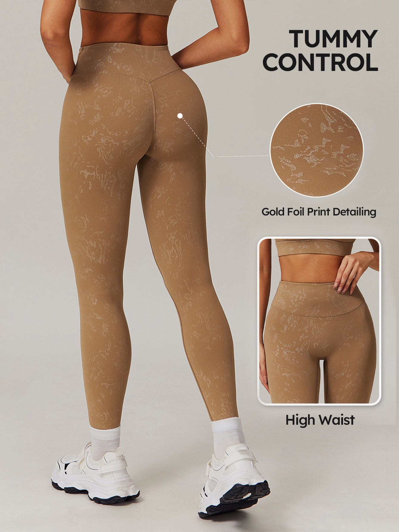 High Waist Gold Foil Print Leggings