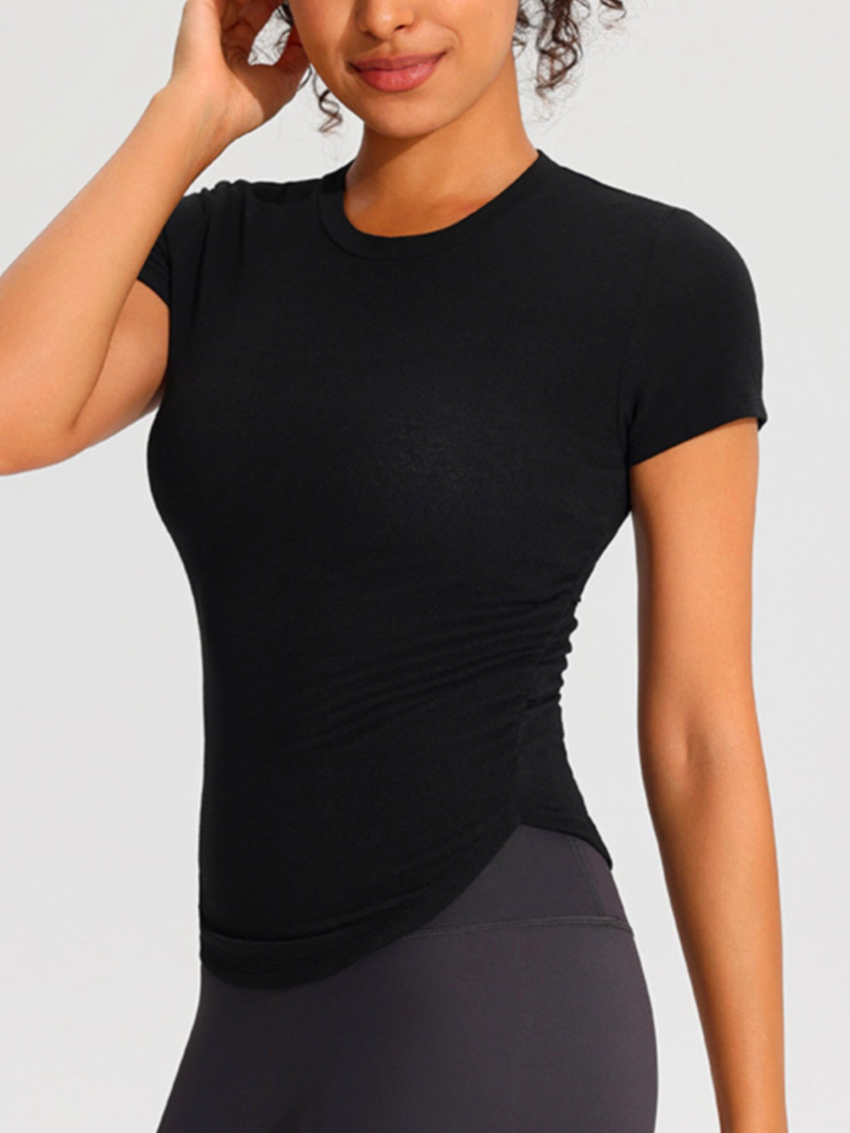 Round Neck Side Ruched Short Sleeve Top