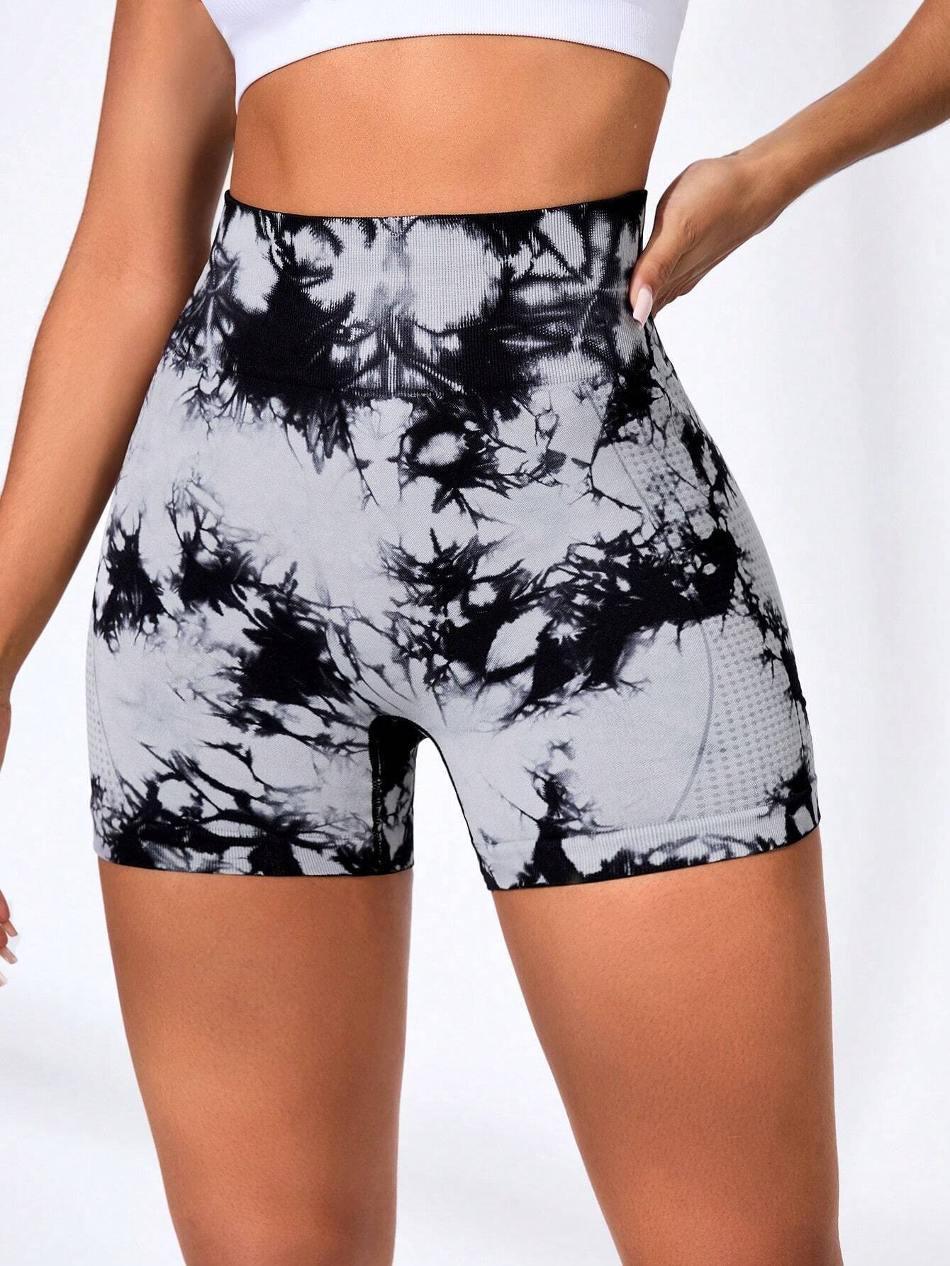 4-Piece Tie-Dye & Solid High Waisted Butt-Lifting Shorts Set